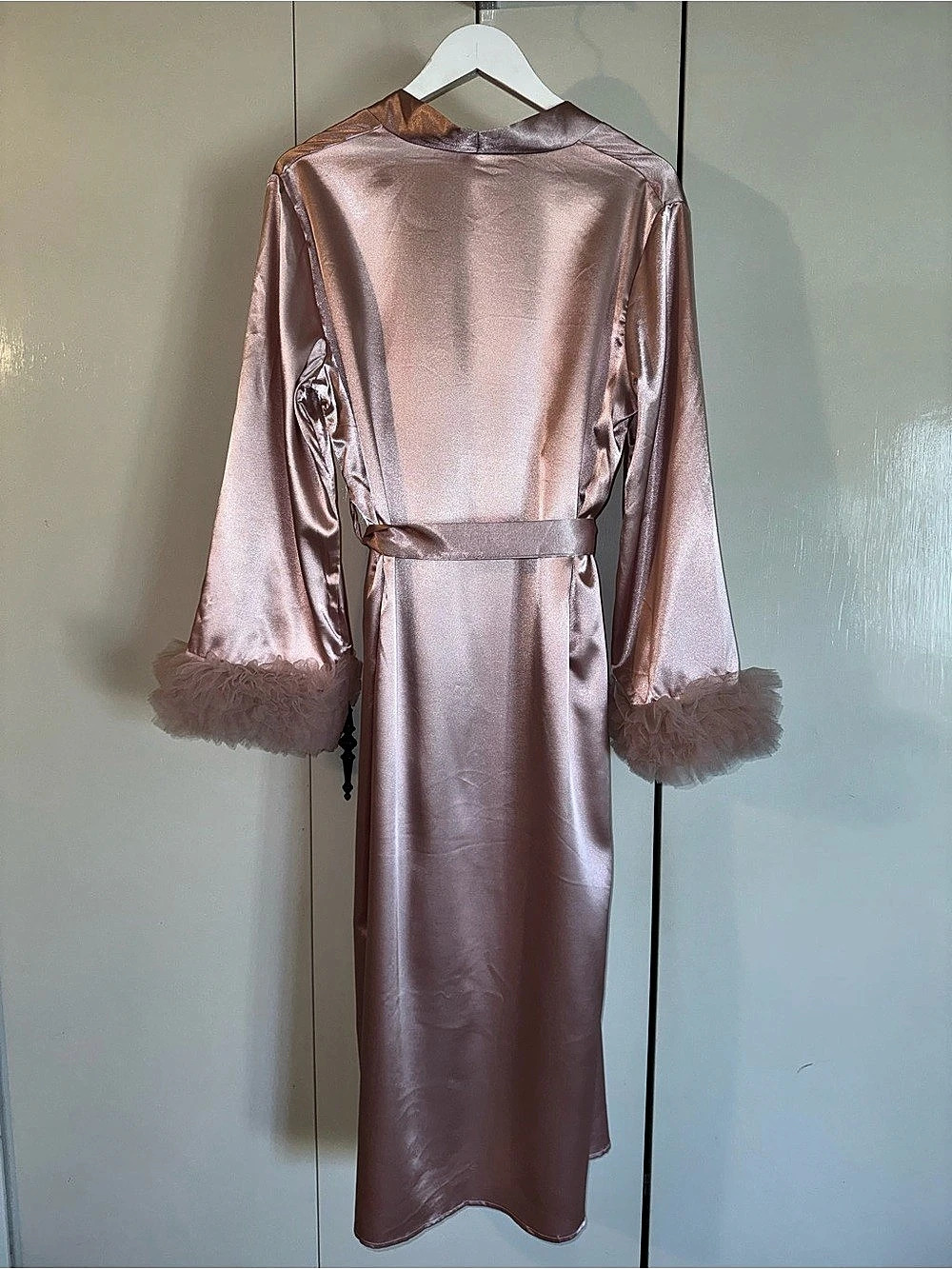Pink Satin Robe with Ruffle Cuff NWT - Picture 2 of 9